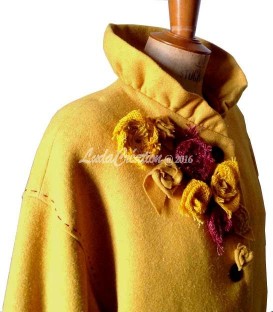 Manteau élégant en laine 100 % couleur moutarde pièce uniqie