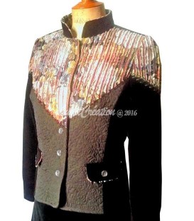 Veste de tailleur originale style bohéme en velours côteté, laine et coton