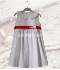 Robe Fillette Cérémonie Blanc et Rouge en coton naturel