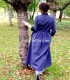 Robe d'antan Longue Rayée bleu foncée grise esprit Boho Campagne avec son jupon gris amovible