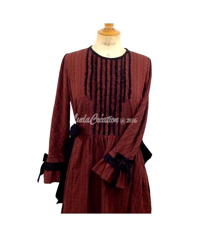 Robe Longue créateur esprit champetre d'antan marron noir